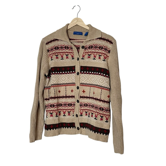 Karen Scott Sweaters - 90s Cottagecore Embroidered boho Cardigan Tan